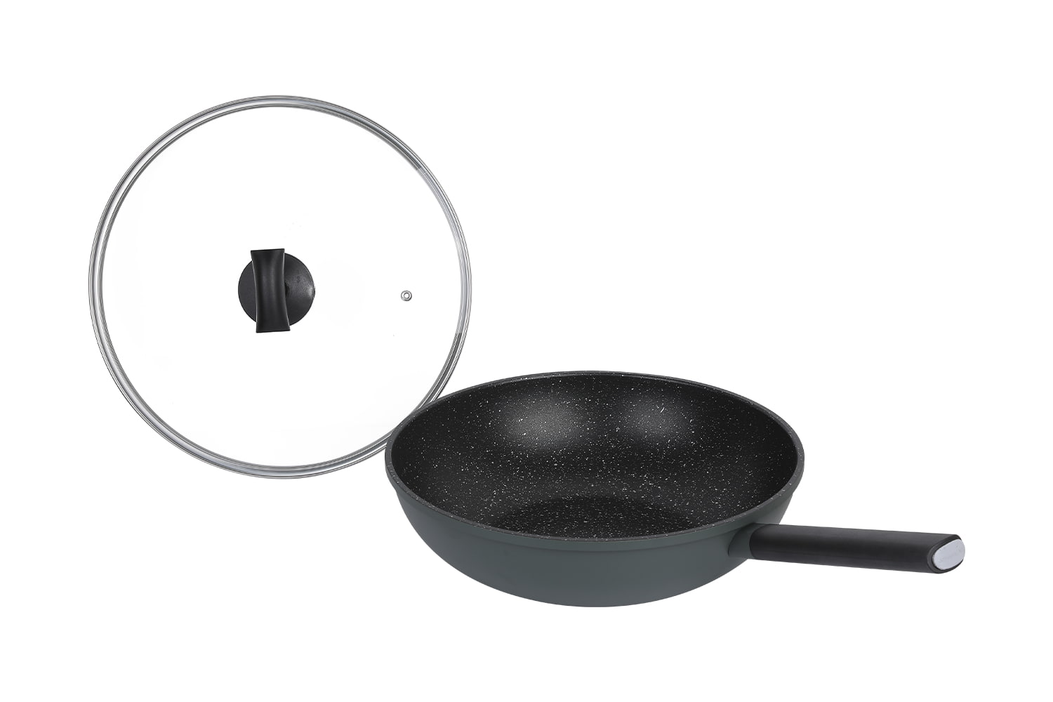 CF-CLB3263D Imitert støping wok-Med glasslokk, imitert støpt medisinsk stein 32 non-stick wok