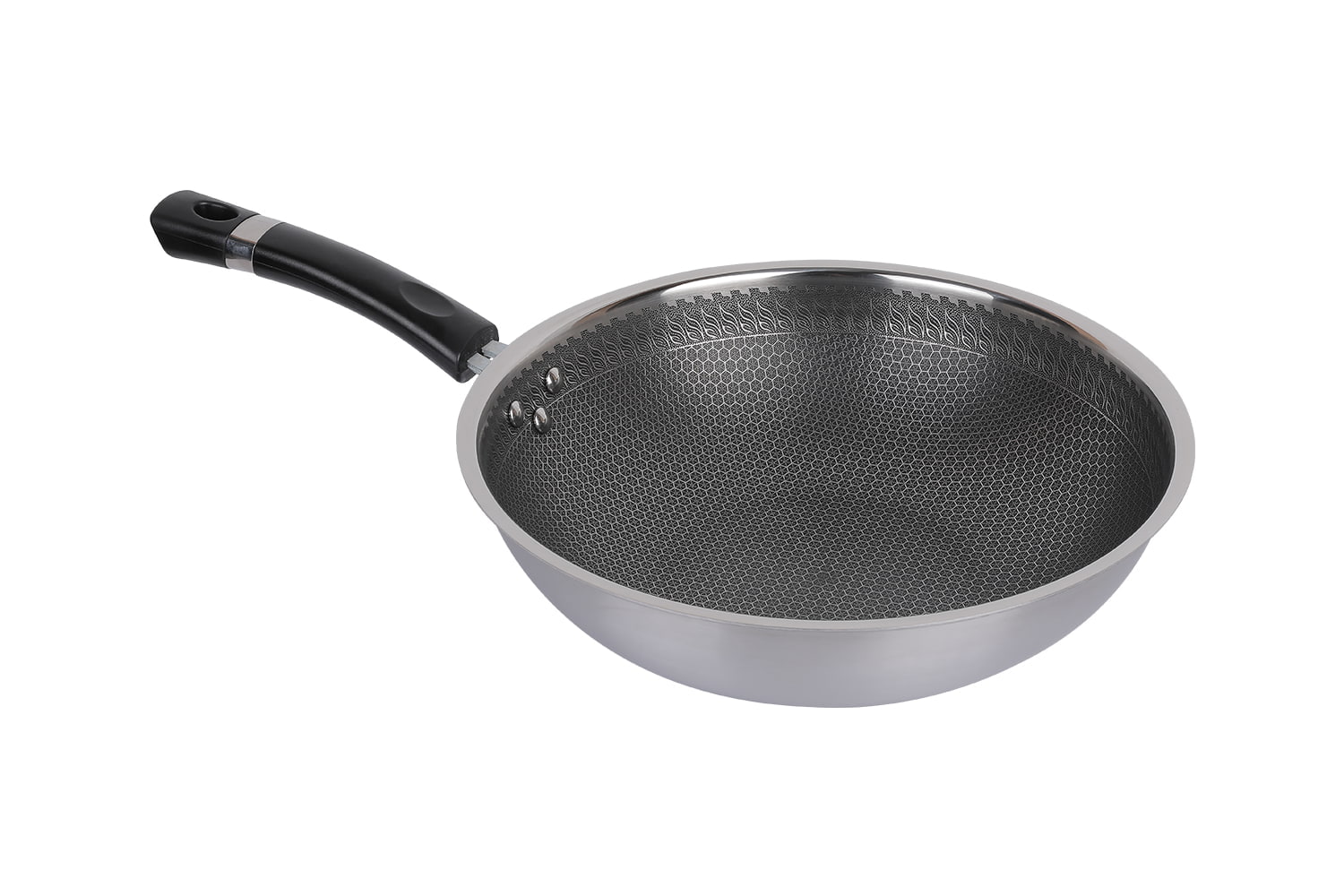 CF30C-CJ538 Wok i rustfritt stål med glasslokk, etsende non-stick belegg, ripebestandig, husholdning